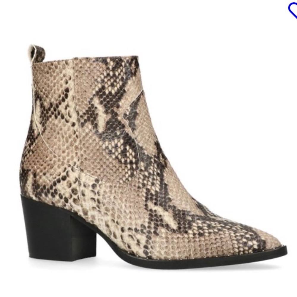 Manfield Tan Snakeskin Print Heeled  Ankle Boots